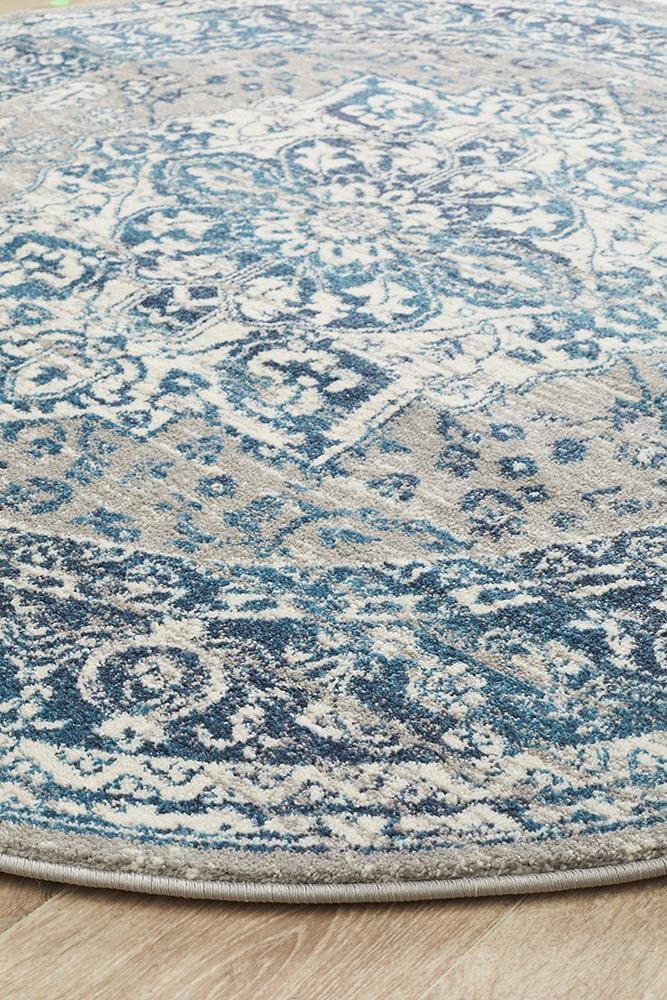Babylon Traditional in Blue : Round Rug