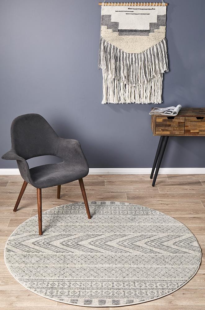 Mirage Tribal Round Grey Rug - Chic & Timeless Pattern
