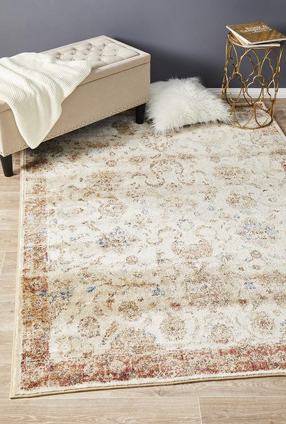 Ivory-colored rug with intricate detailing