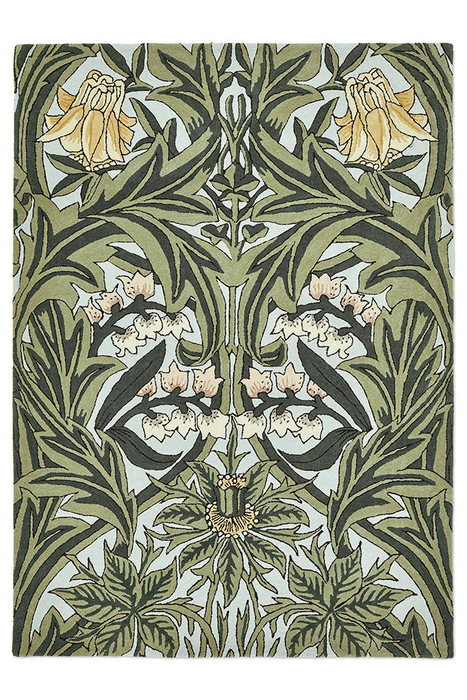 Morris & Co Bluebell Leafy 127607 In Arbour Green Rug