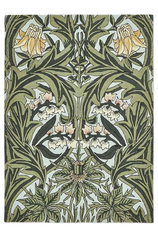 Morris & Co Bluebell Leafy 127607 In Arbour Green Rug