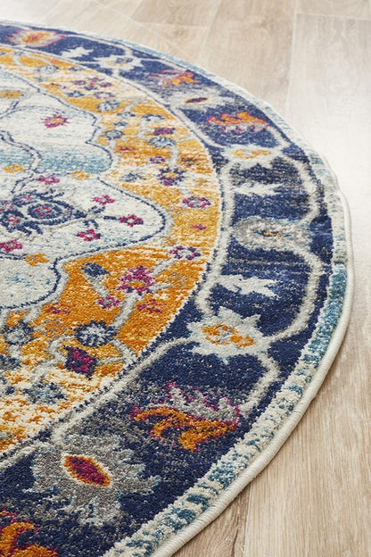 Babylon in Rust and Blue : Round Rug