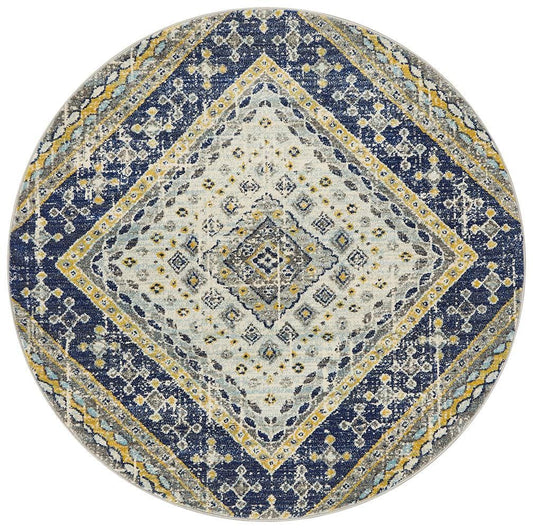 Babylon Diamond in Navy : Round Rug