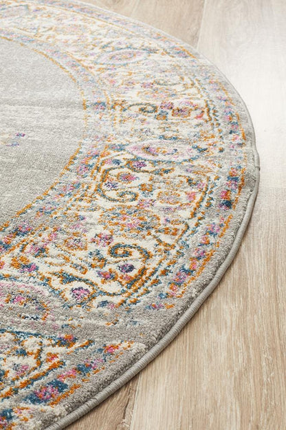 Babylon in Grey and Multi Coloured : Round Rug