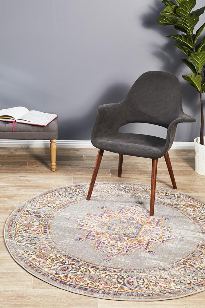 Babylon in Grey and Multi Coloured : Round Rug