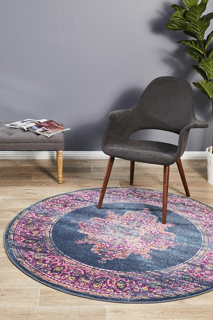 Babylon in Navy and Fuchsia : Round Rug