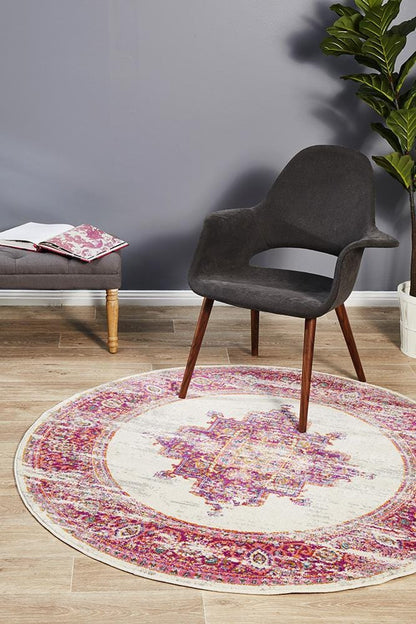 Babylon Faded in Pink : Round Rug