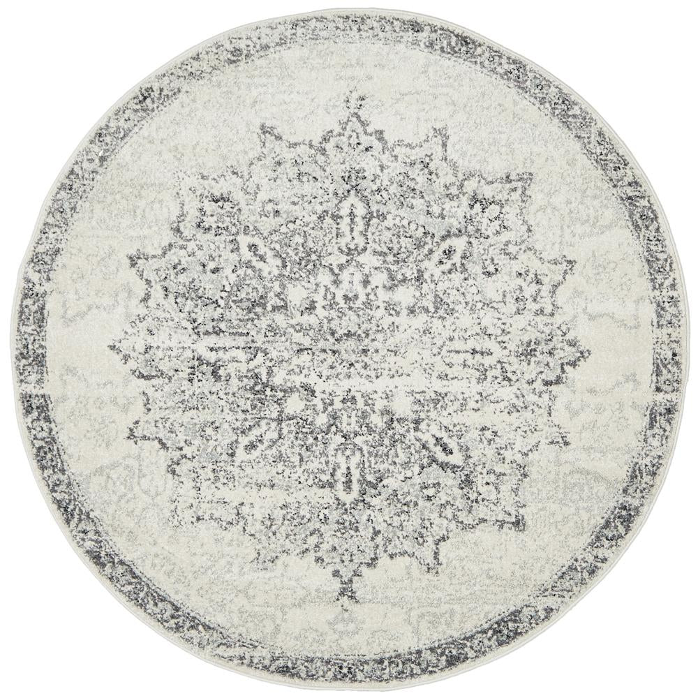 Chrome Medallion Round Rug In Silver