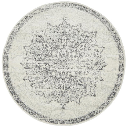 Chrome Medallion Round Rug In Silver