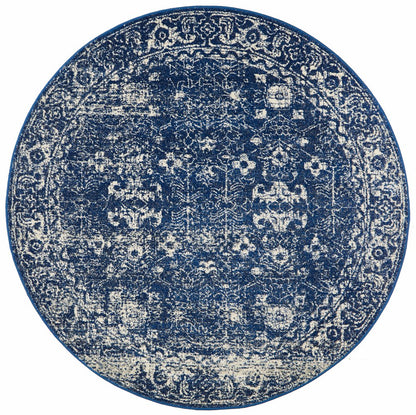 Evoke Round Rug In Cloudy Navy