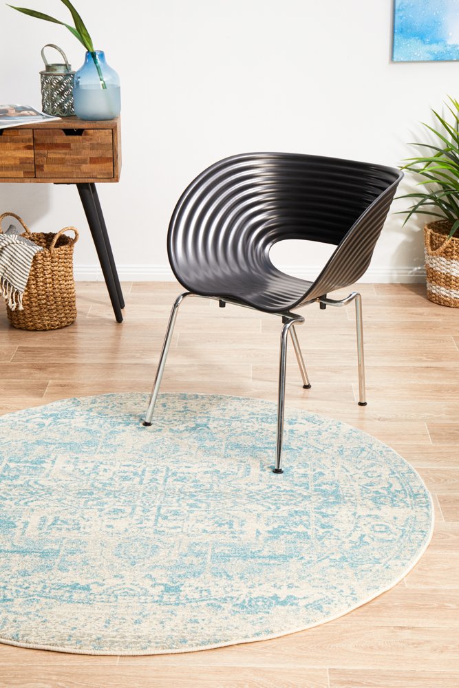 Evoke In White & Blue : Round Rug