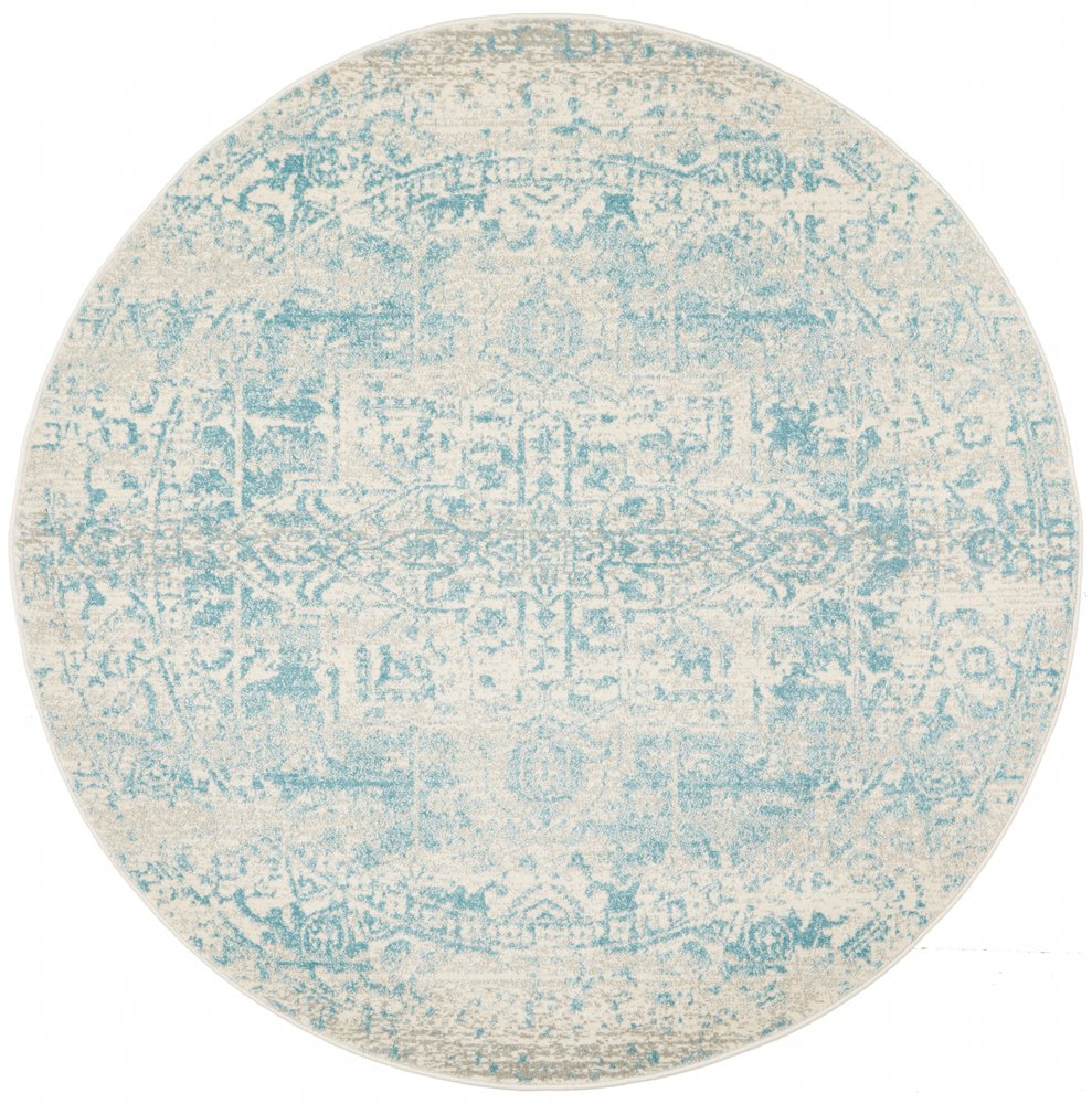 Evoke In White & Blue : Round Rug