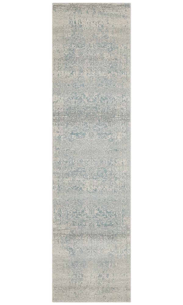 Evoke In White & Blue : Runner Rug