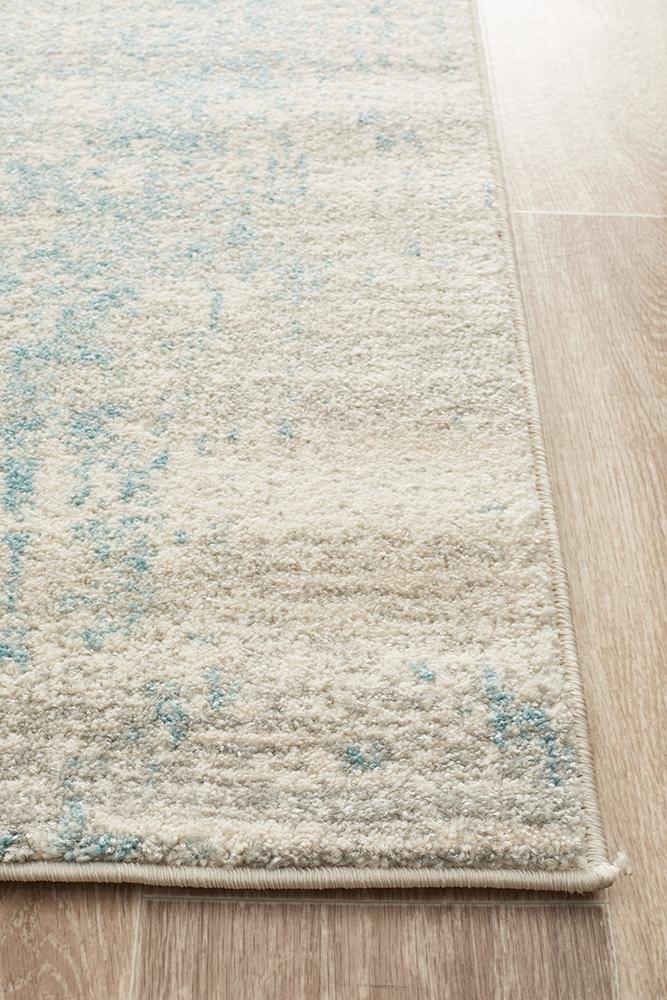 Evoke In White & Blue : Runner Rug