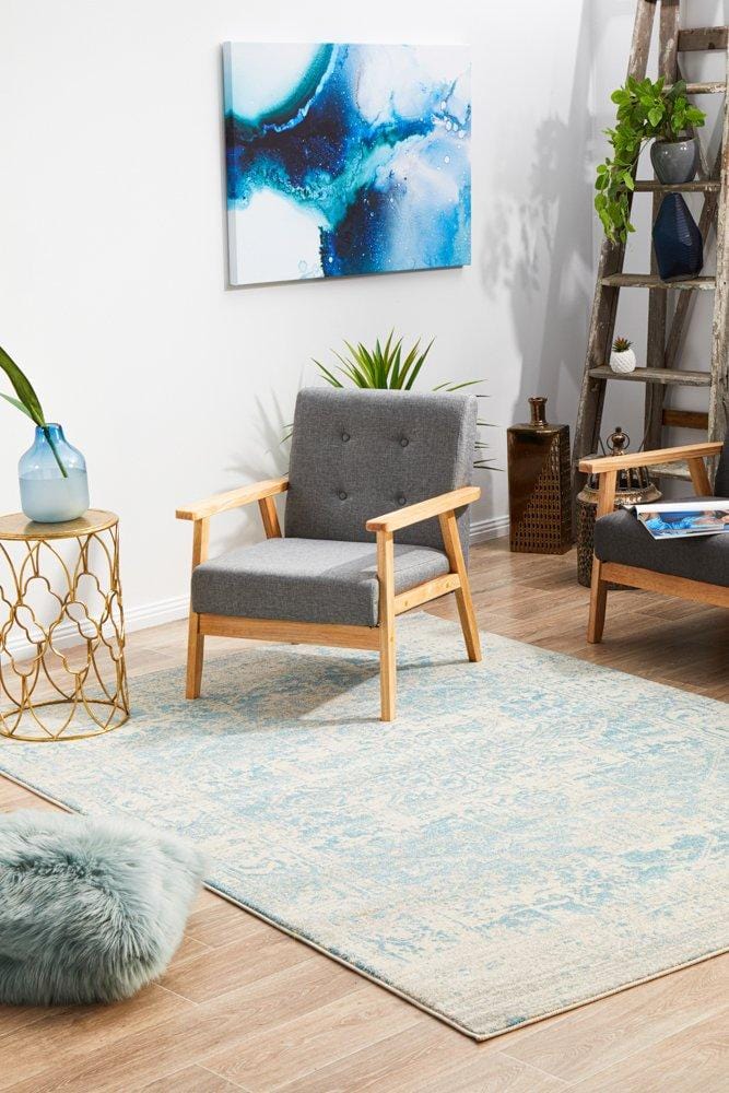 Evoke In White & Blue Rug