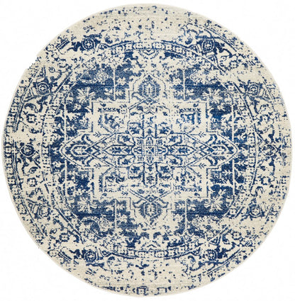 Evoke In White & Navy : Round Rug