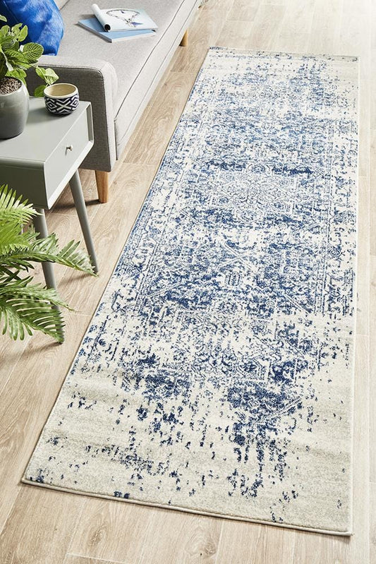 Evoke In White & Navy : Runner Rug