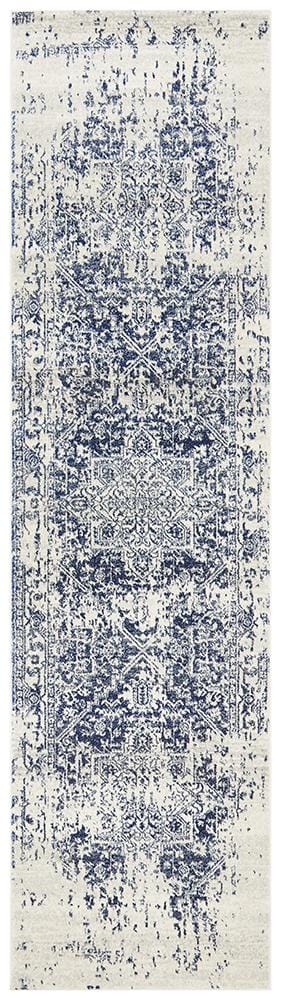 Evoke In White & Navy : Runner Rug