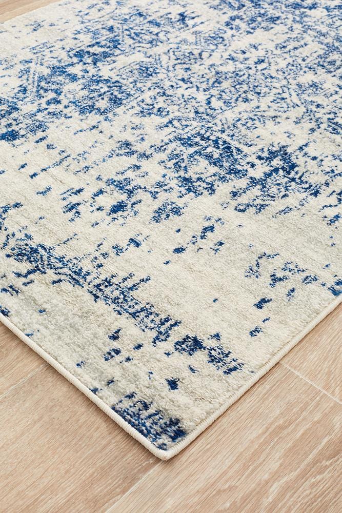 Evoke In White & Navy : Runner Rug