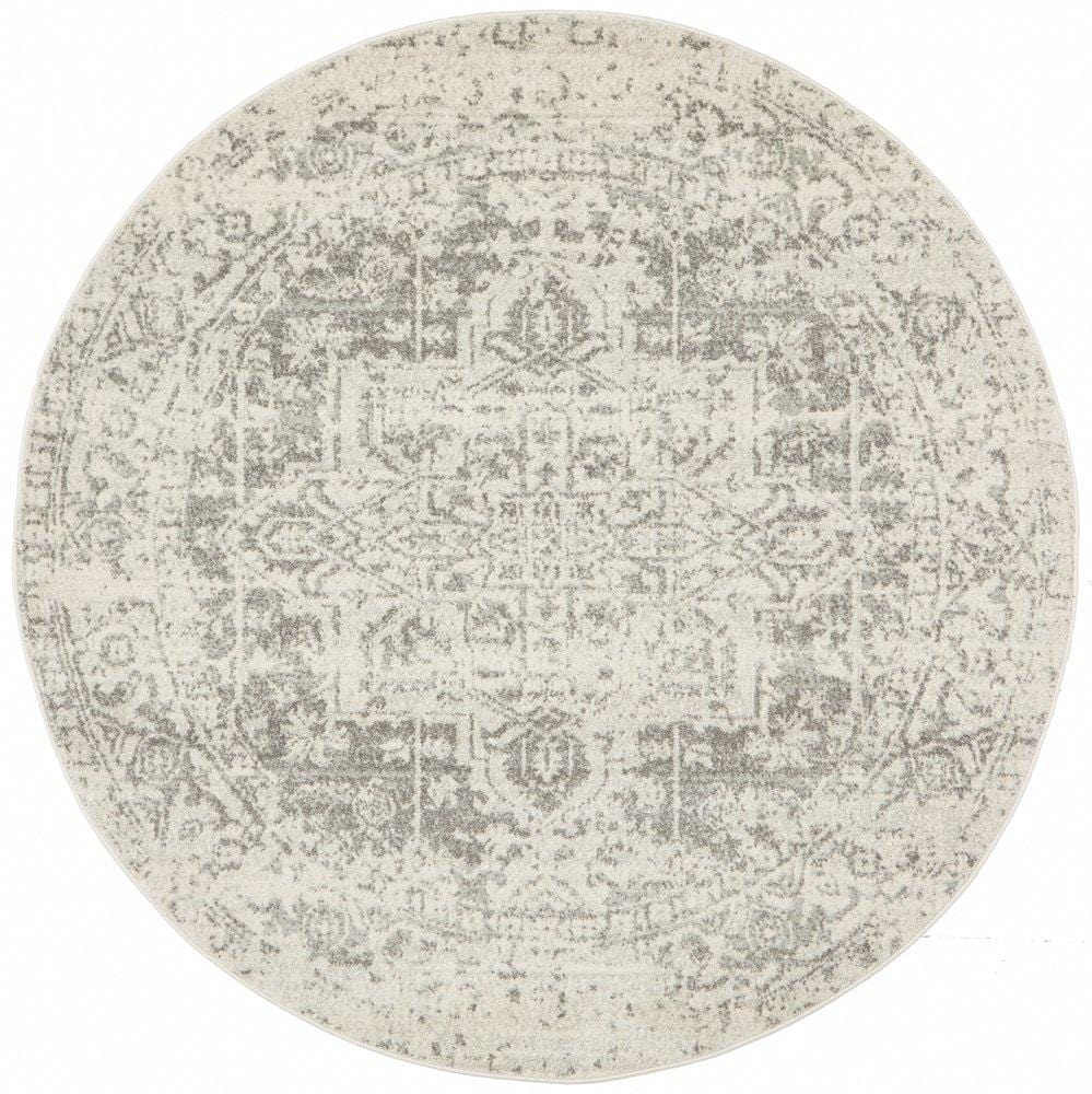 Evoke Round Rug In White & Silver