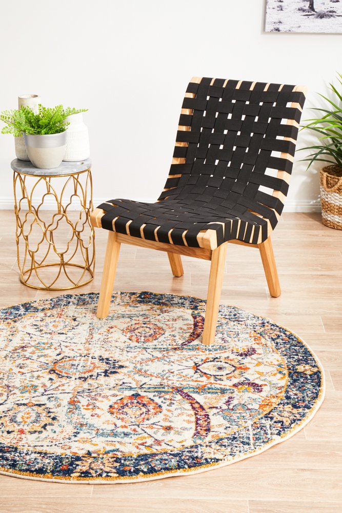 Evoke Peacock Round Rug In Ivory