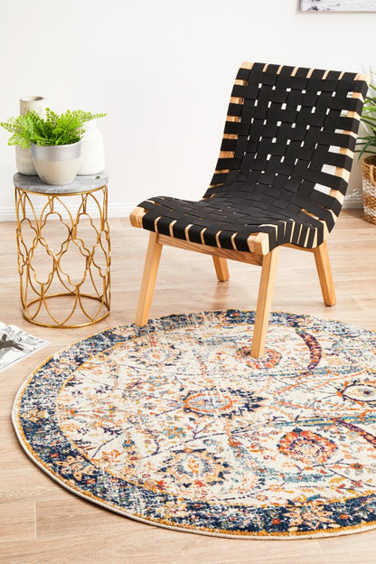 Evoke Peacock Round Rug In Ivory