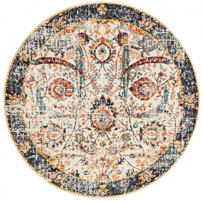 Evoke Peacock Round Rug In Ivory