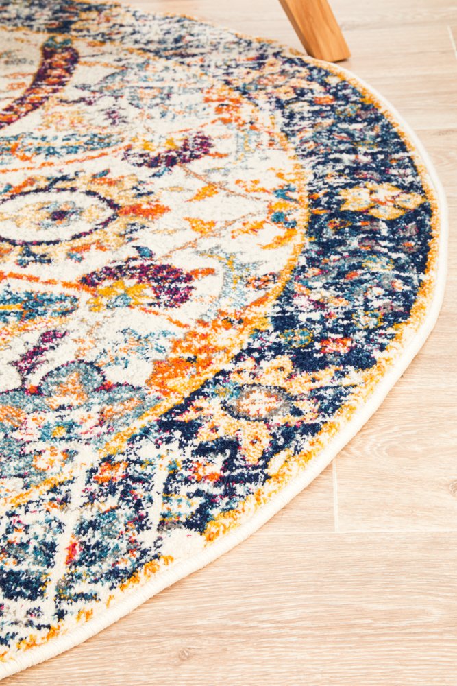 Evoke Peacock Round Rug In Ivory