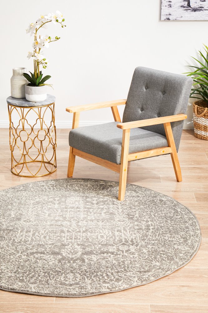 Evoke Nomad Round Rug In Grey