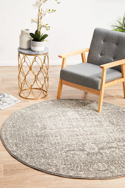 Evoke Nomad Round Rug In Grey