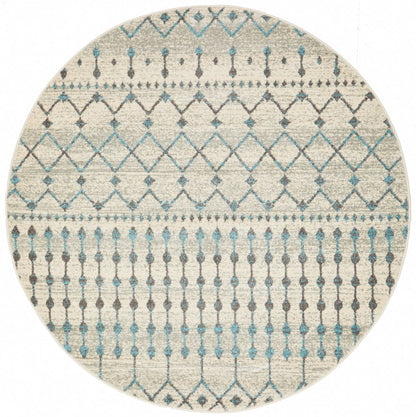 Evoke Tribal Round Rug In Grey And White