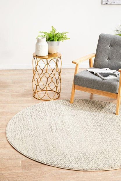 Evoke Imprint Round Rug In Grey