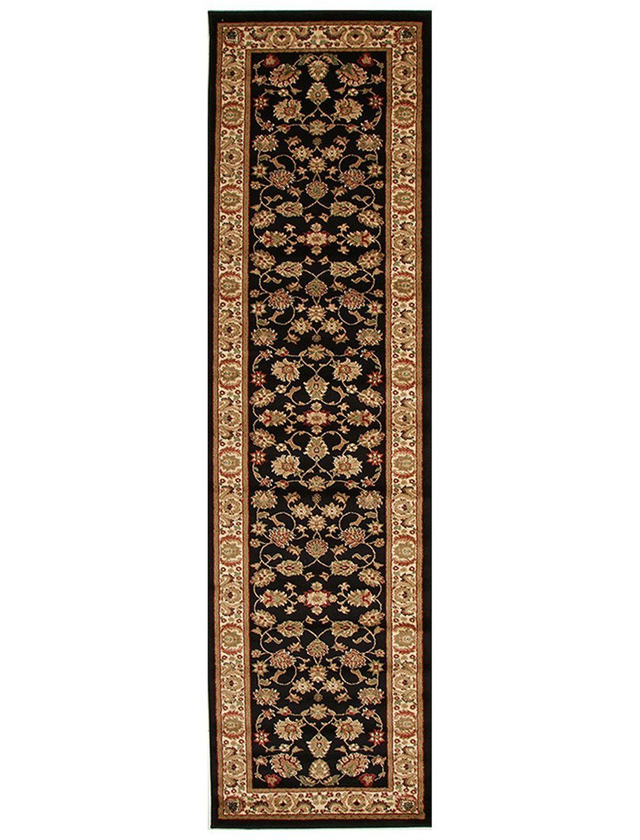 Istanbul Traditional Floral Pattern Runner Rug Black