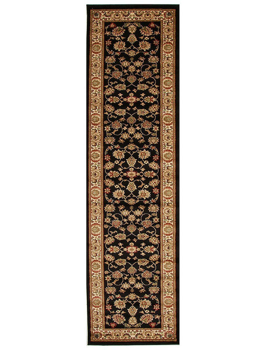 Istanbul Traditional Floral Pattern Runner Rug Black