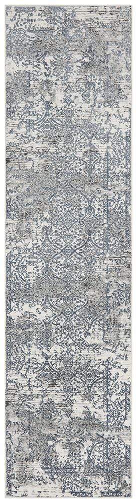 Kendra White And Blue Runner Rug