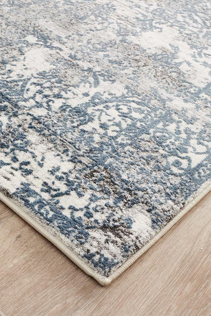 Kendra White And Blue Runner Rug