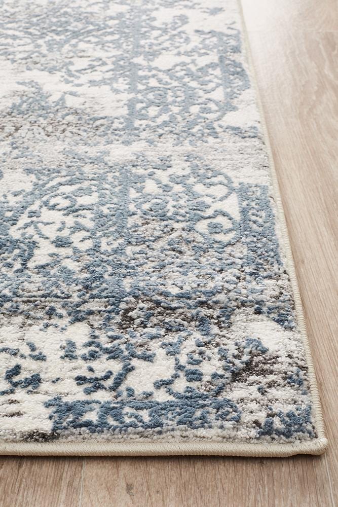 Kendra White And Blue Runner Rug