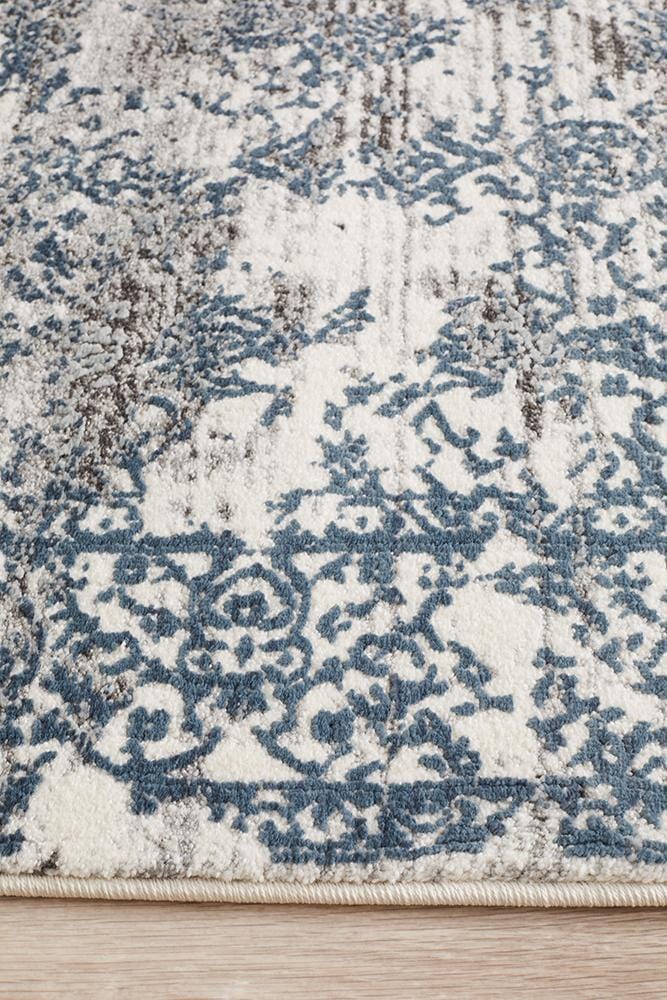 Kendra White And Blue Runner Rug