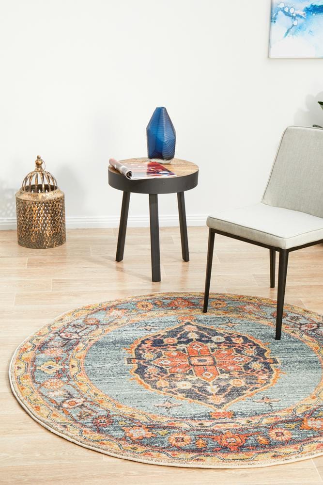 Legacy Round Rug In Rust & Blue