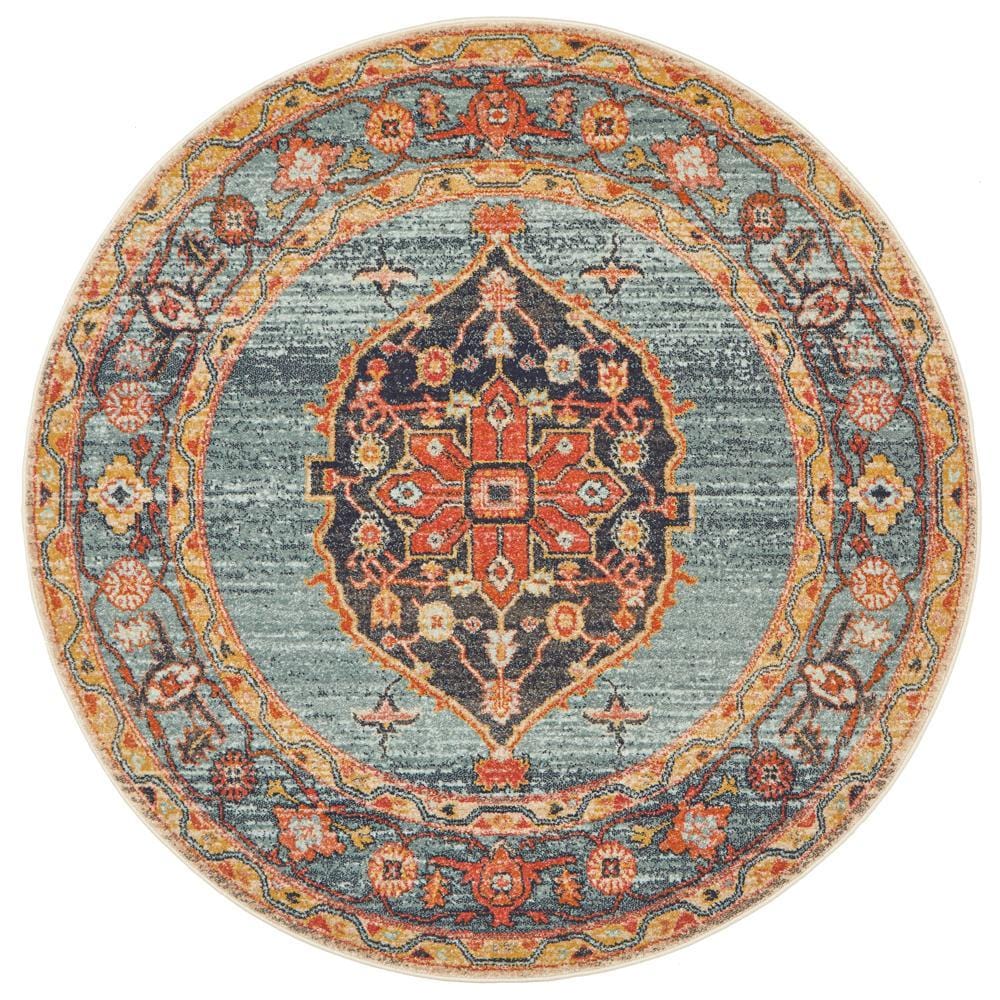 Legacy Round Rug In Rust & Blue