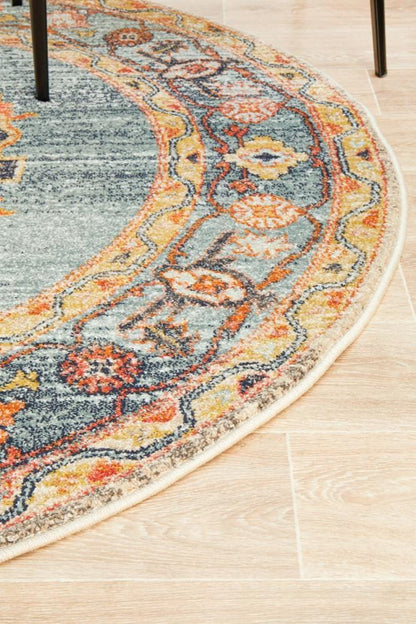 Legacy Round Rug In Rust & Blue