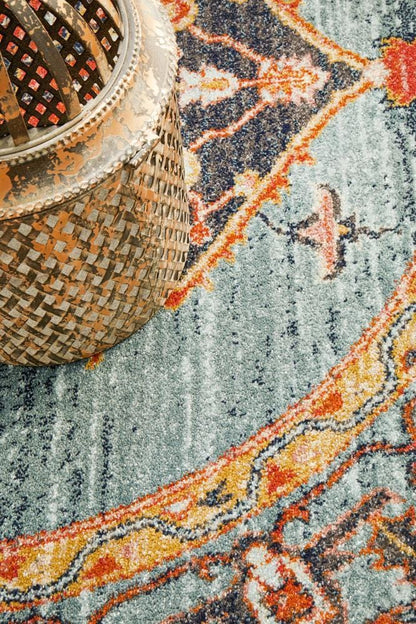 Legacy Round Rug In Rust & Blue