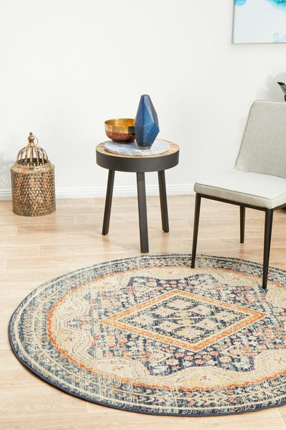 Round Legacy Rug In Navy & Copper