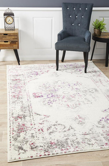 Alexa Transitional Rug White Pink Grey - Far Fetch Rugs