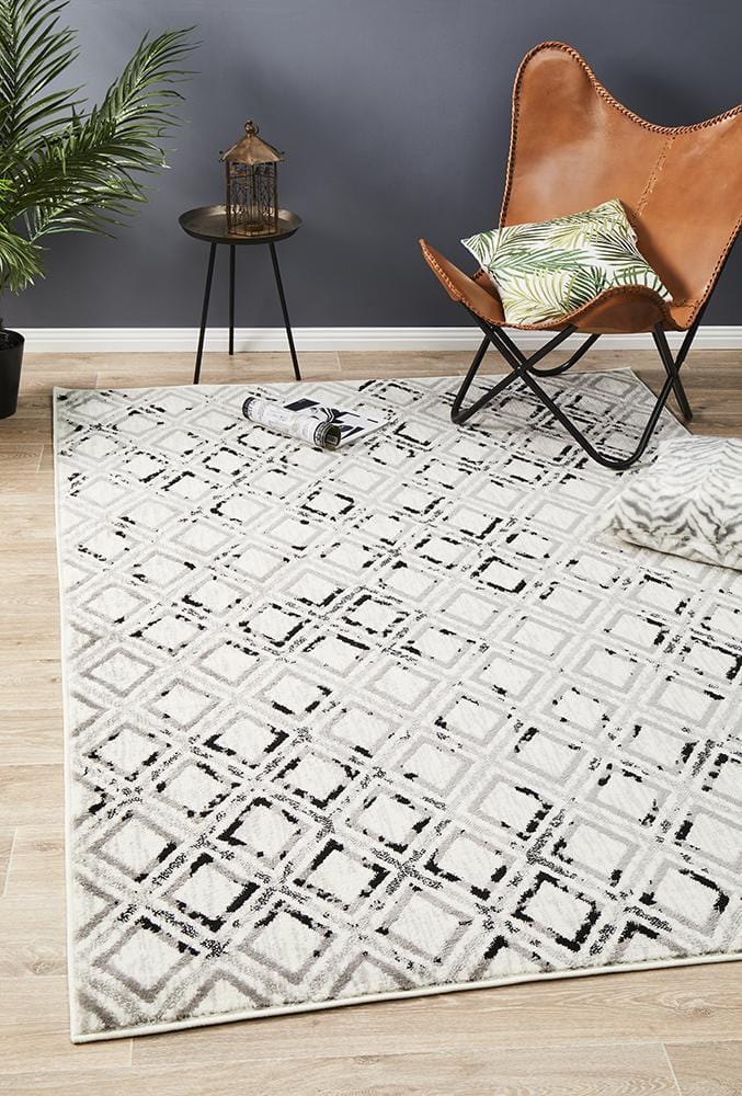 Metro Diamond White & Black Rug