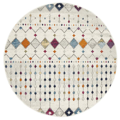 Mirage White & Multi Round Rug