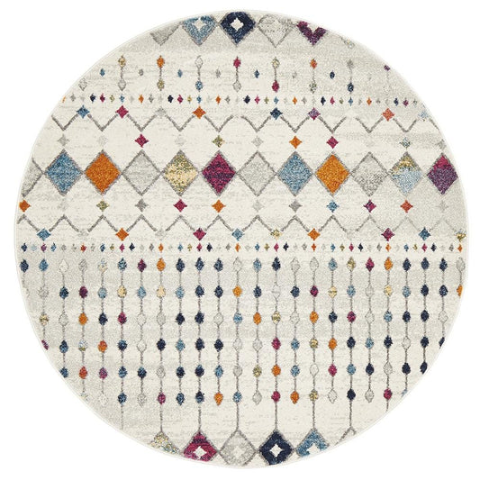 Mirage White & Multi Round Rug