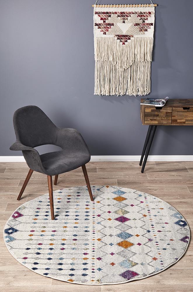 Mirage White & Multi Round Rug