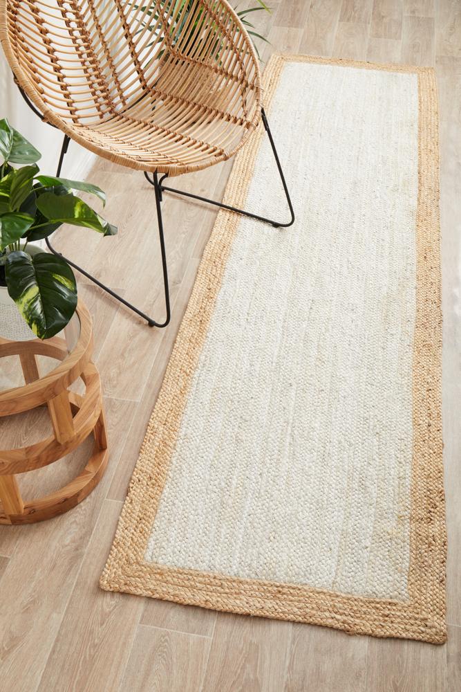 Noosa Sands Runner Rug In White & Natural