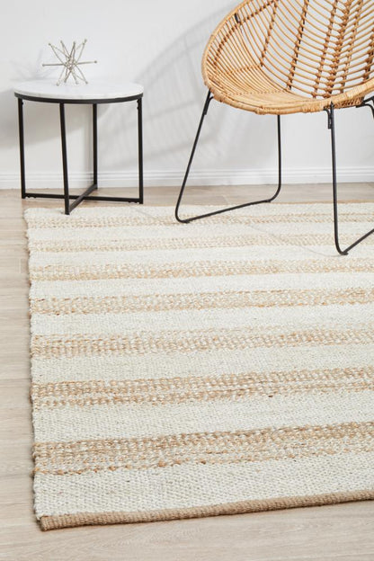 Noosa Stripes Rug In White And Natural